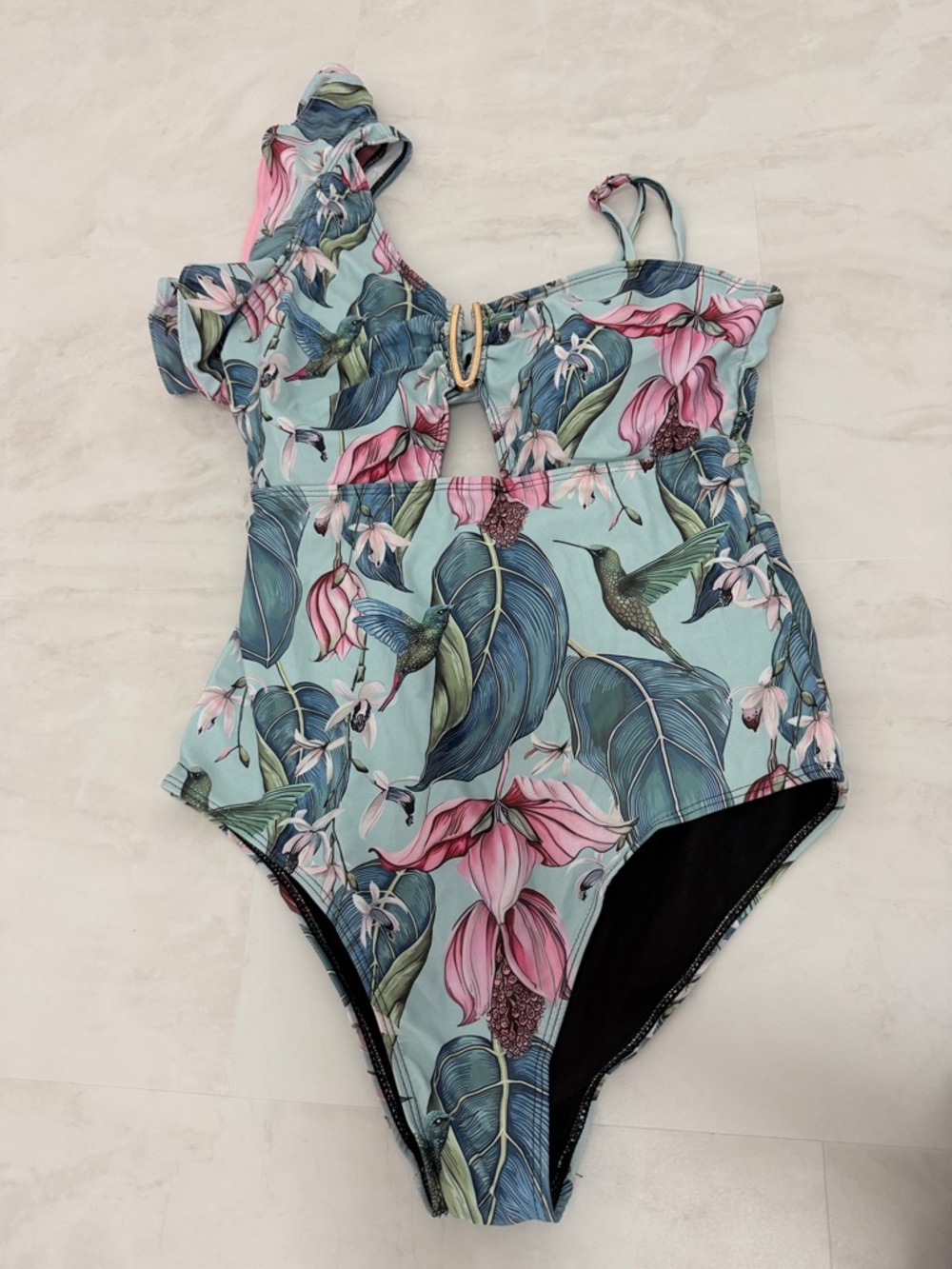 One-Piece Swimsuit in Aqua Floral with Pink Accents